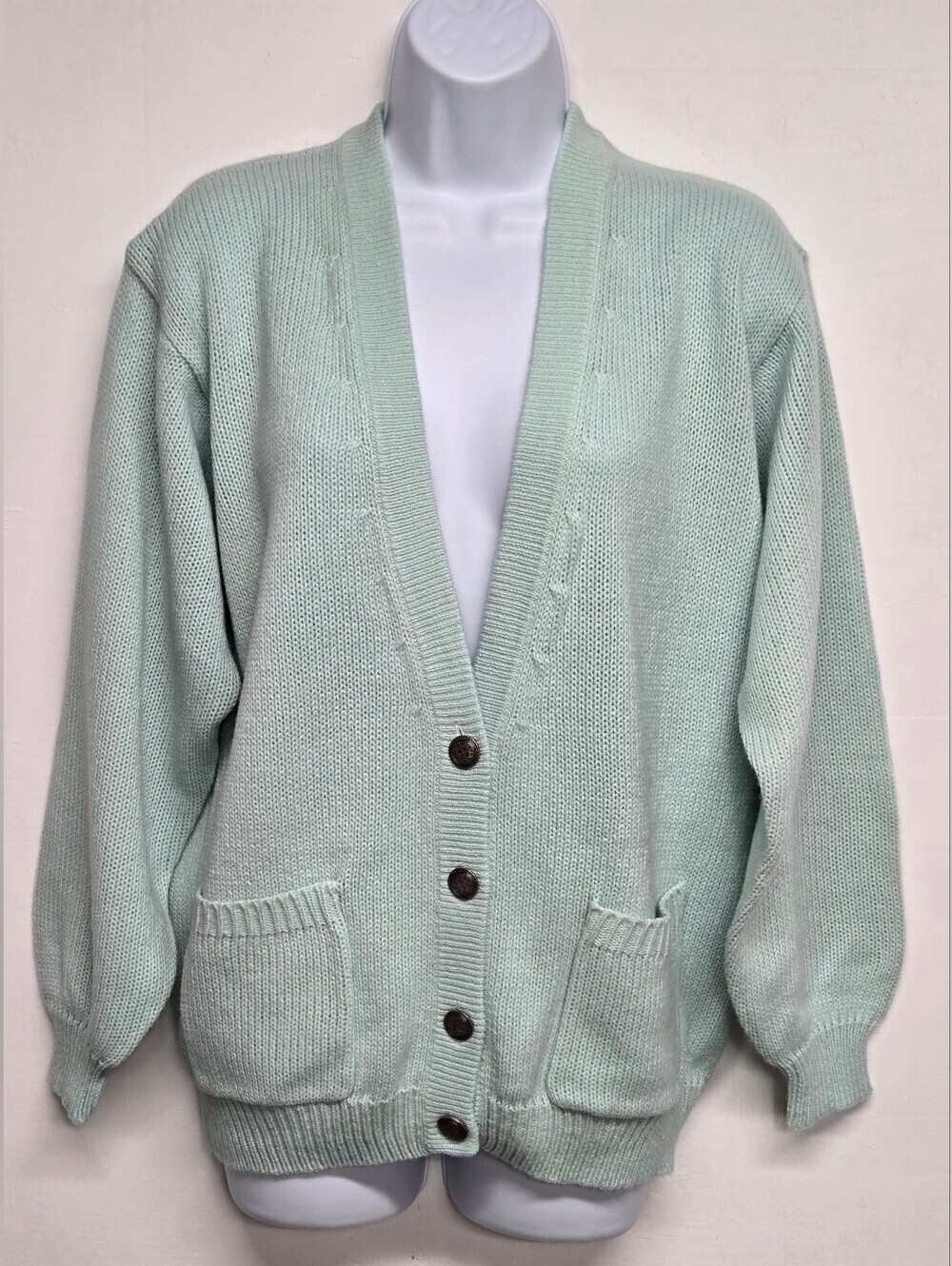 Carriage Court Cardigan Sweater S 6-8 Mint Green Long Sleeve Pockets Vintage